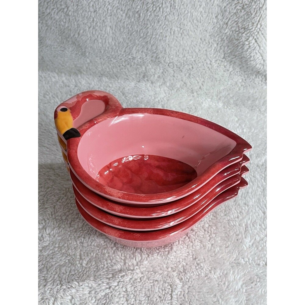 4 Cynthia Rowley FLAMINGO Shaped Thick Melamine Dipping / Appetizer Bowls